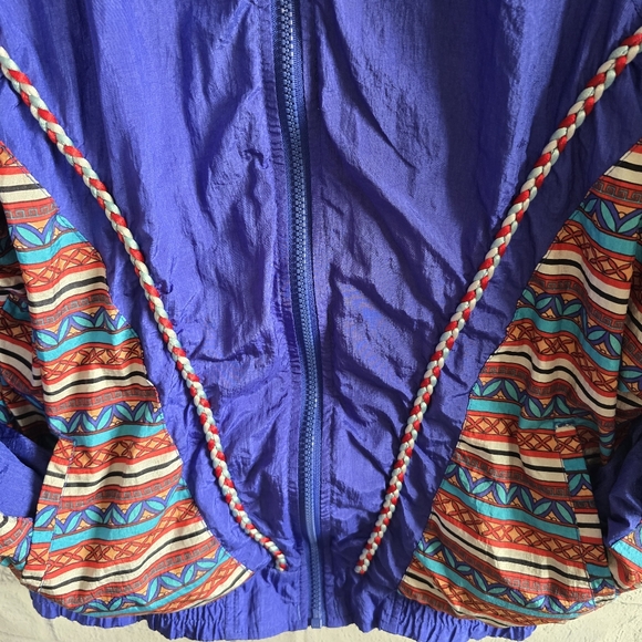 Vintage 90s Wilson Retro Blue Funky Print Windbreaker Full Zip Jacket Large - Picture 5 of 15